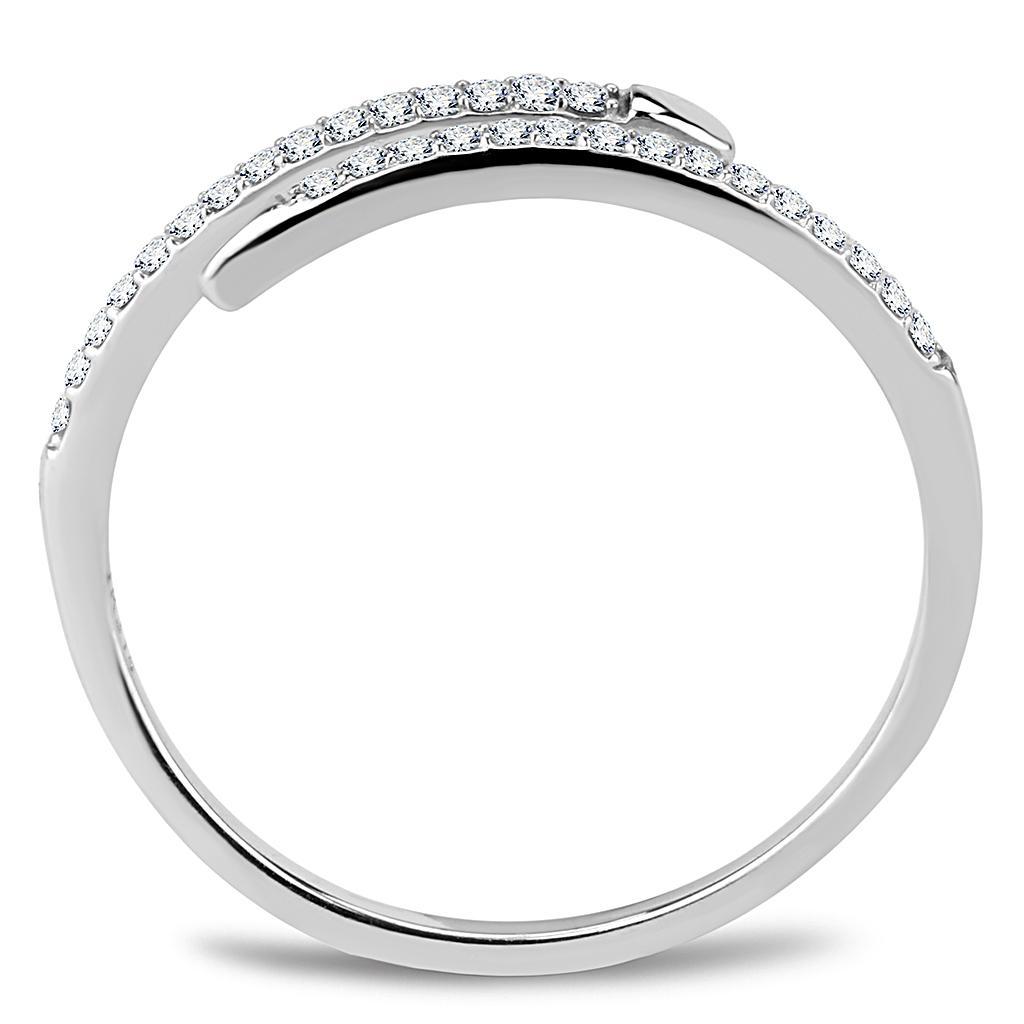 DA044 - High polished (no plating) Stainless Steel Ring with AAA Grade CZ  in Clear-2