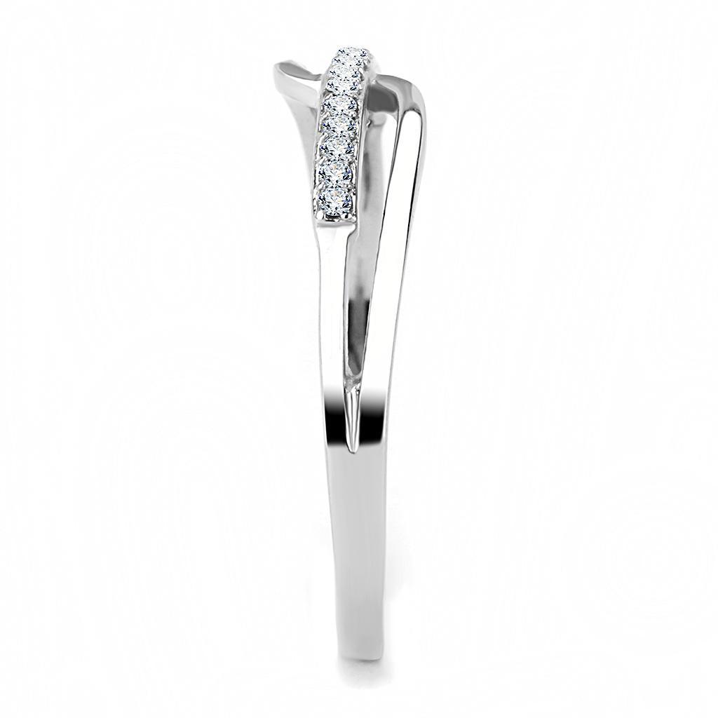 DA045 - High polished (no plating) Stainless Steel Ring with AAA Grade CZ  in Clear-3
