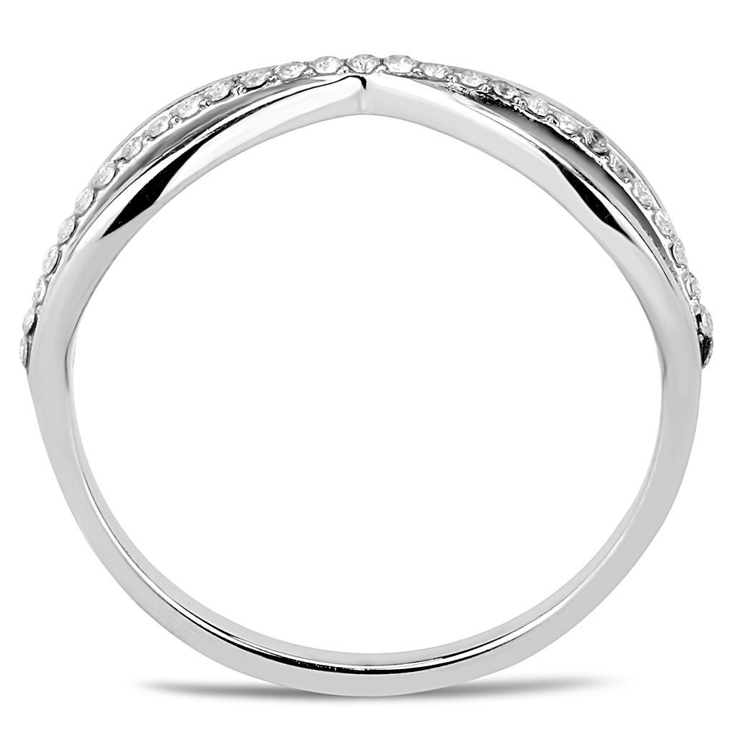 DA046 - High polished (no plating) Stainless Steel Ring with AAA Grade CZ  in Clear-2