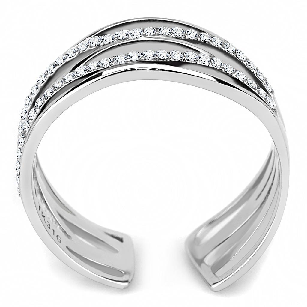 DA047 - High polished (no plating) Stainless Steel Ring with AAA Grade CZ  in Clear-2