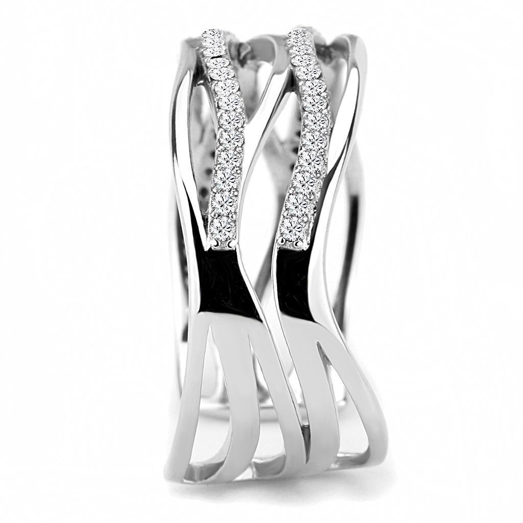 DA047 - High polished (no plating) Stainless Steel Ring with AAA Grade CZ  in Clear-3
