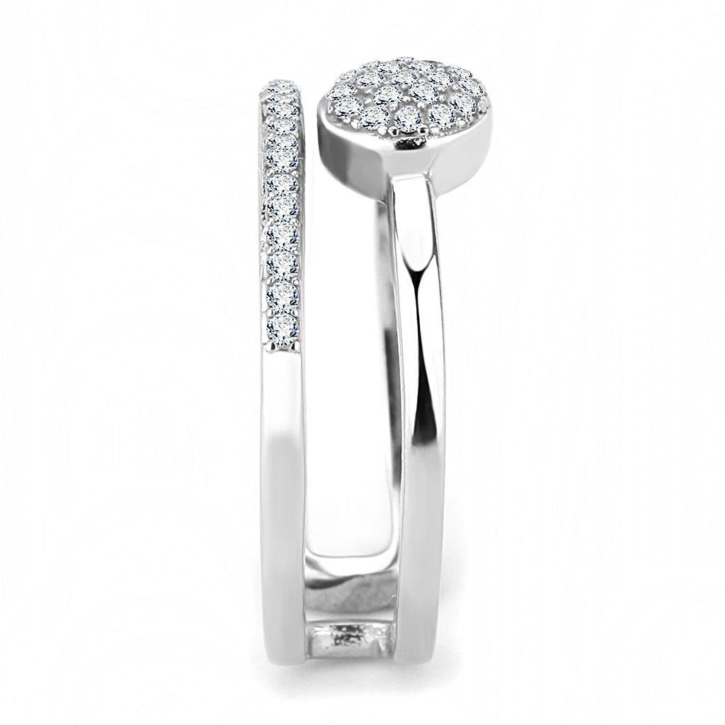 DA048 - High polished (no plating) Stainless Steel Ring with AAA Grade CZ  in Clear-3