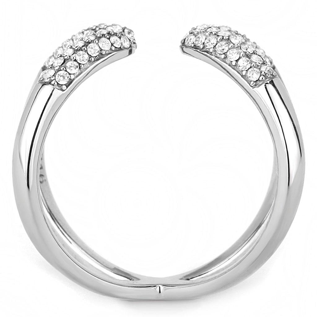 DA050 - High polished (no plating) Stainless Steel Ring with AAA Grade CZ  in Clear-2