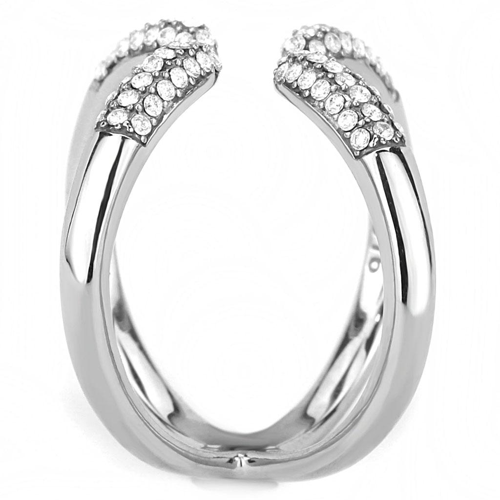 DA050 - High polished (no plating) Stainless Steel Ring with AAA Grade CZ  in Clear-3