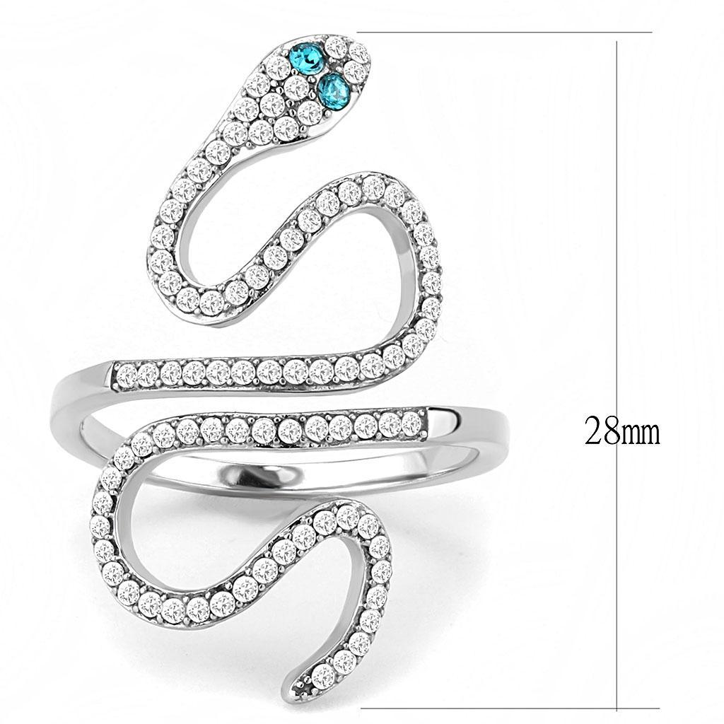 DA051 - High polished (no plating) Stainless Steel Ring with Top Grade Crystal  in Blue Zircon-1