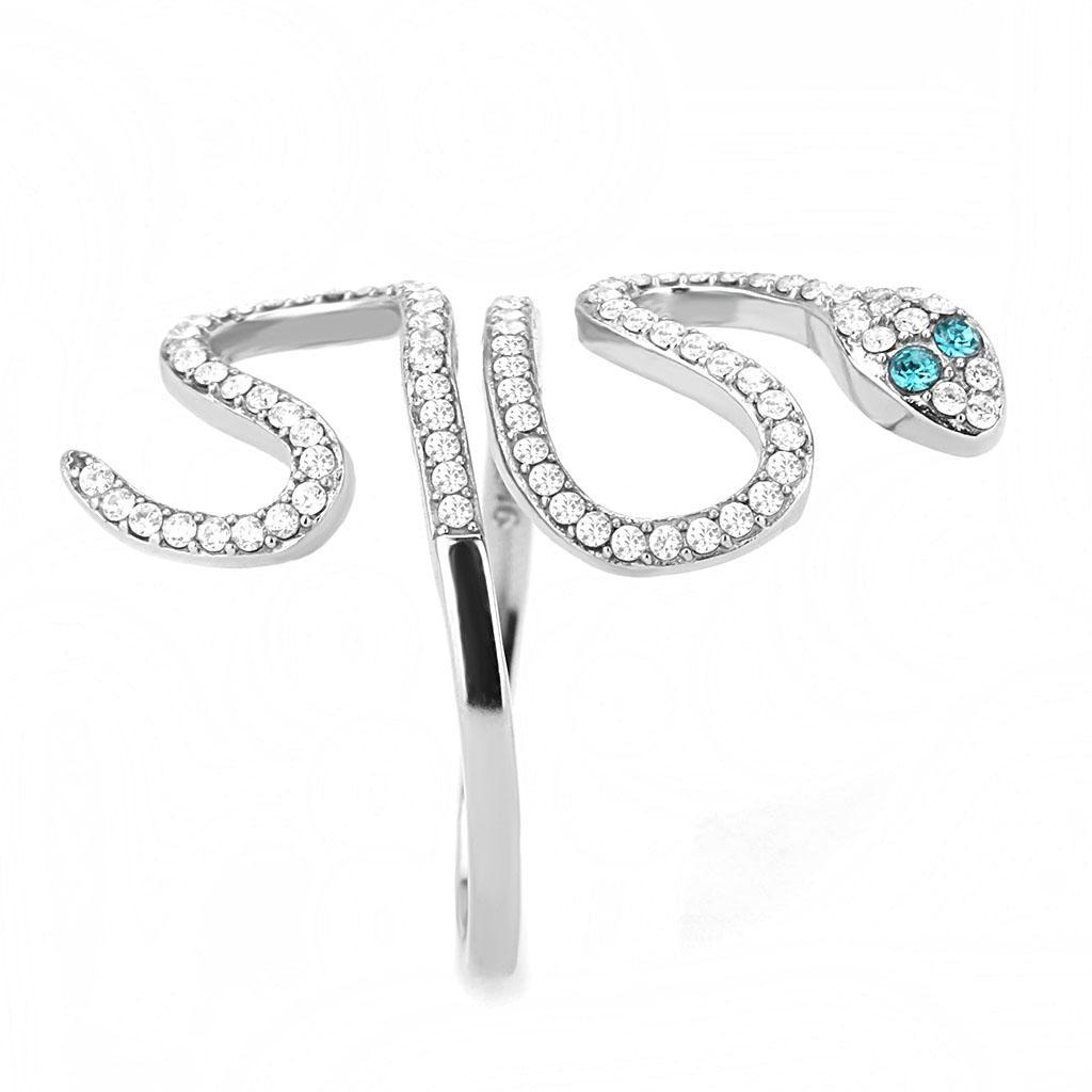 DA051 - High polished (no plating) Stainless Steel Ring with Top Grade Crystal  in Blue Zircon-3