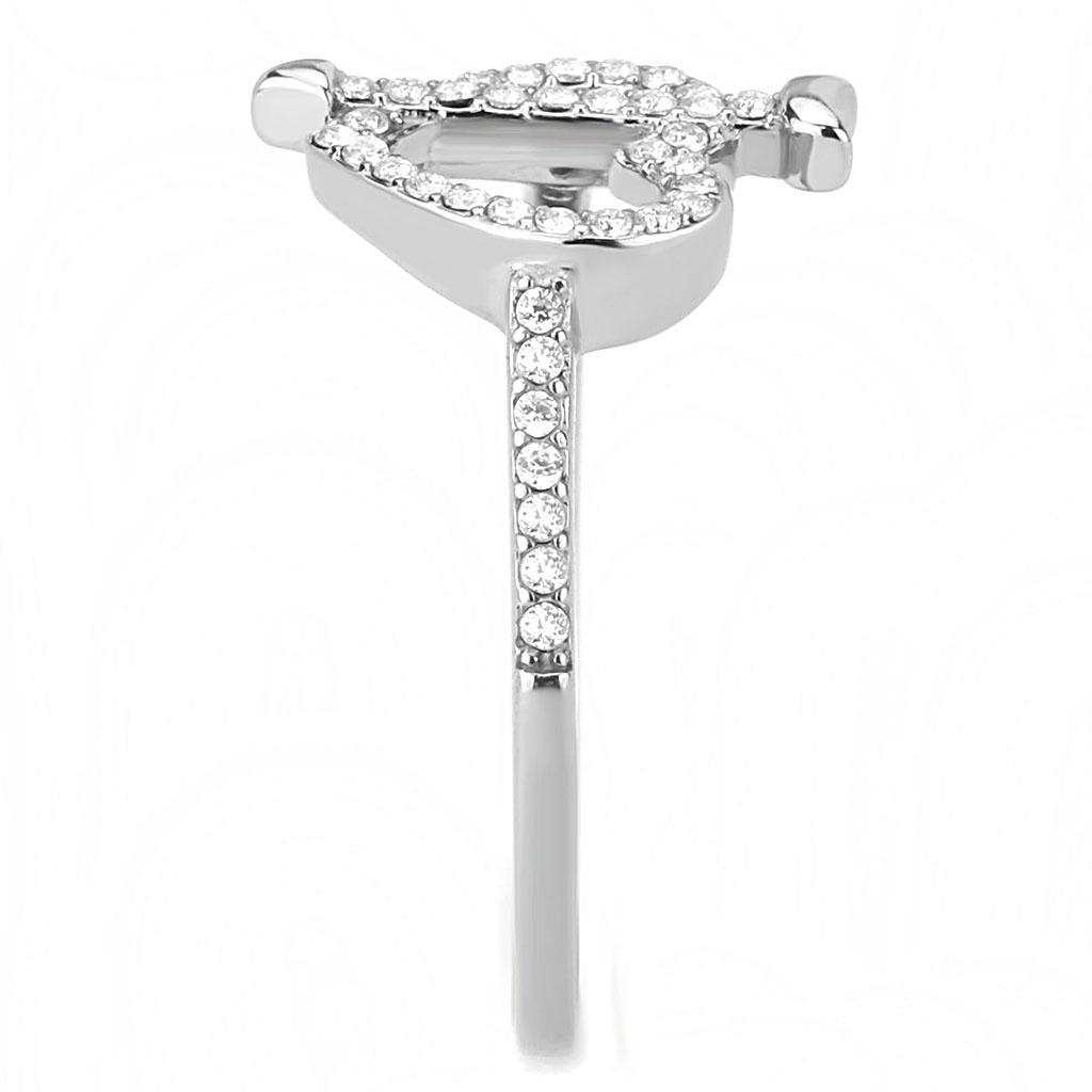 DA052 - High polished (no plating) Stainless Steel Ring with AAA Grade CZ  in Clear-3