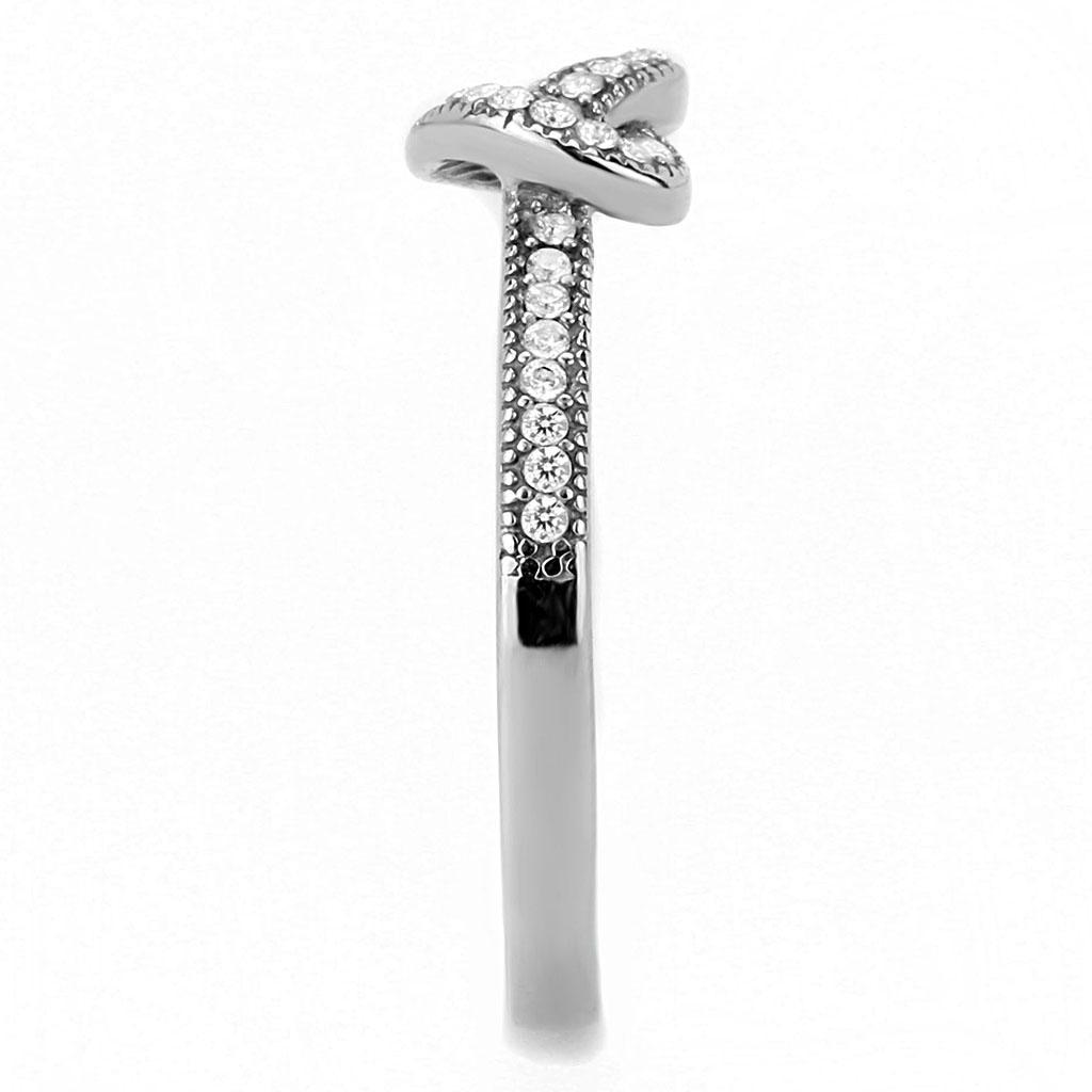 DA053 - High polished (no plating) Stainless Steel Ring with AAA Grade CZ  in Clear-3