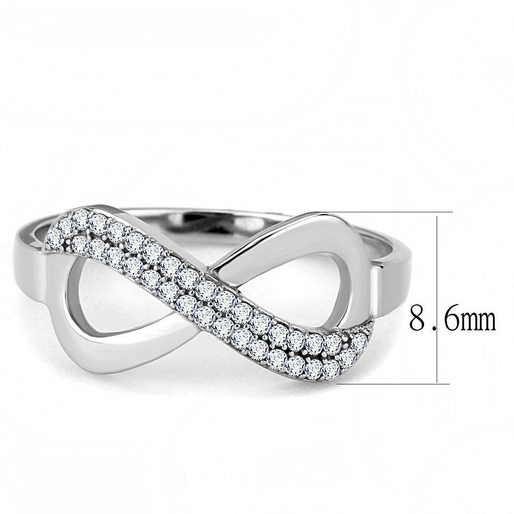 DA054 - High polished (no plating) Stainless Steel Ring with AAA Grade CZ  in Clear-1