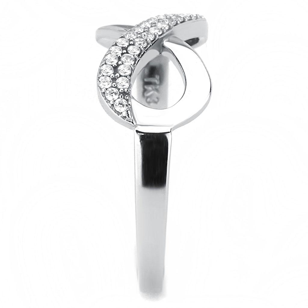 DA054 - High polished (no plating) Stainless Steel Ring with AAA Grade CZ  in Clear-3