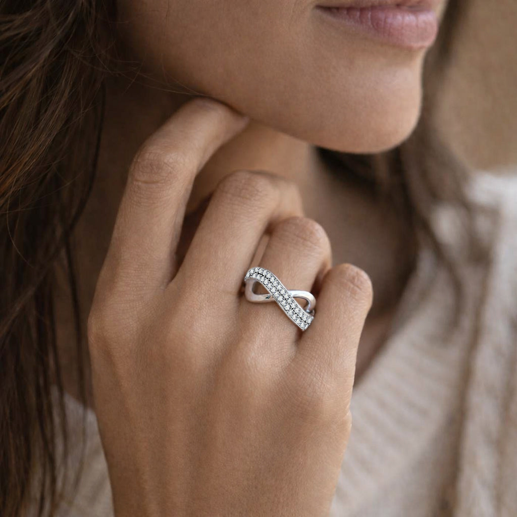 DA054 - High polished (no plating) Stainless Steel Ring with AAA Grade CZ  in Clear-4