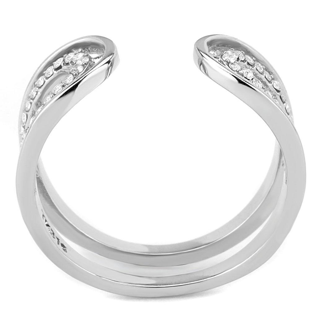 DA056 - High polished (no plating) Stainless Steel Ring with AAA Grade CZ  in Clear-2