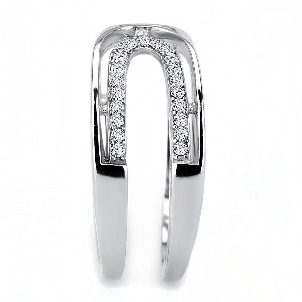 DA056 - High polished (no plating) Stainless Steel Ring with AAA Grade CZ  in Clear-3