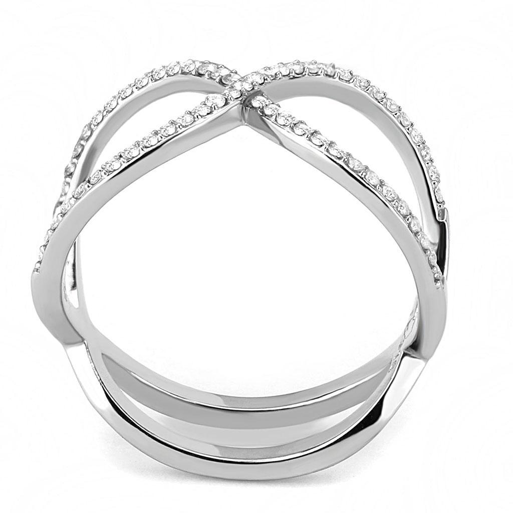 DA058 - High polished (no plating) Stainless Steel Ring with AAA Grade CZ  in Clear-2