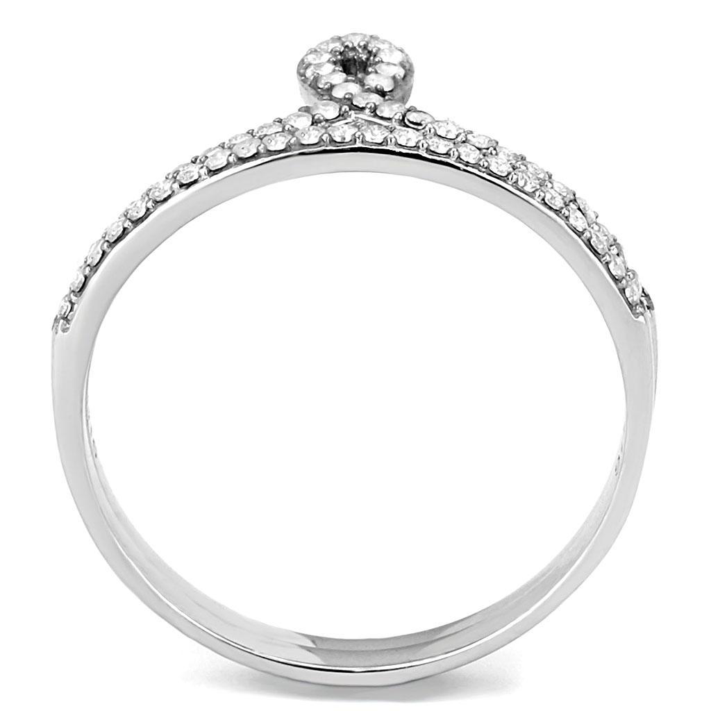 DA063 - High polished (no plating) Stainless Steel Ring with AAA Grade CZ  in Clear-2