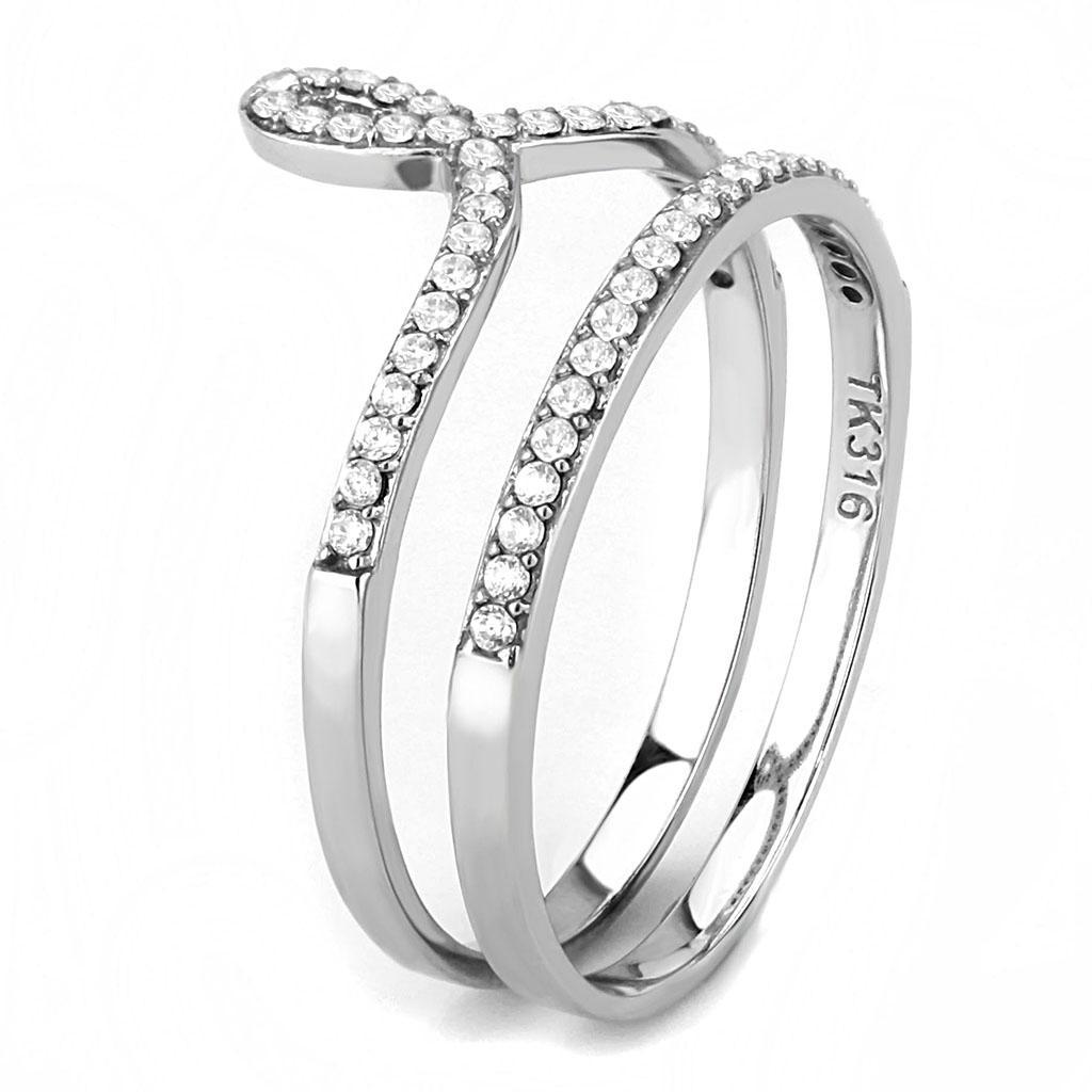 DA063 - High polished (no plating) Stainless Steel Ring with AAA Grade CZ  in Clear-3