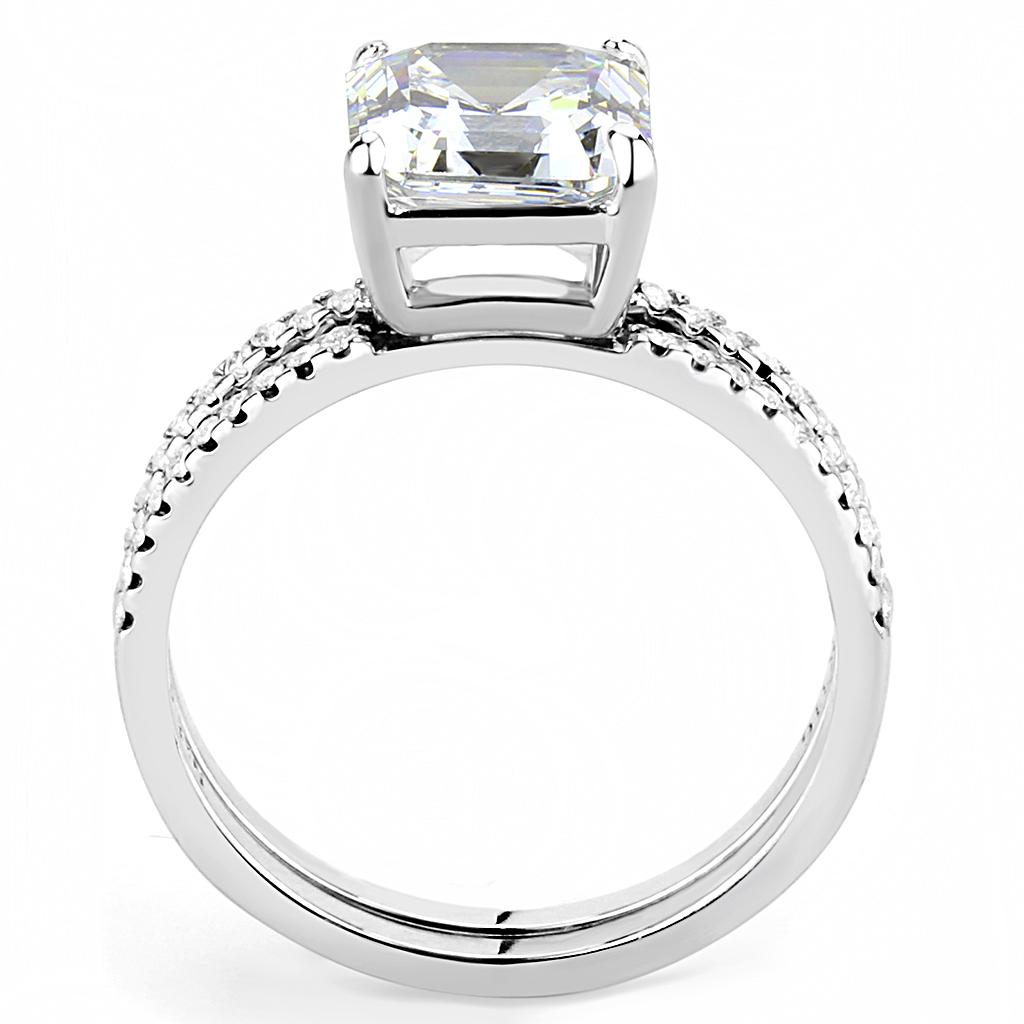 DA065 - High polished (no plating) Stainless Steel Ring with Cubic  in Clear-2