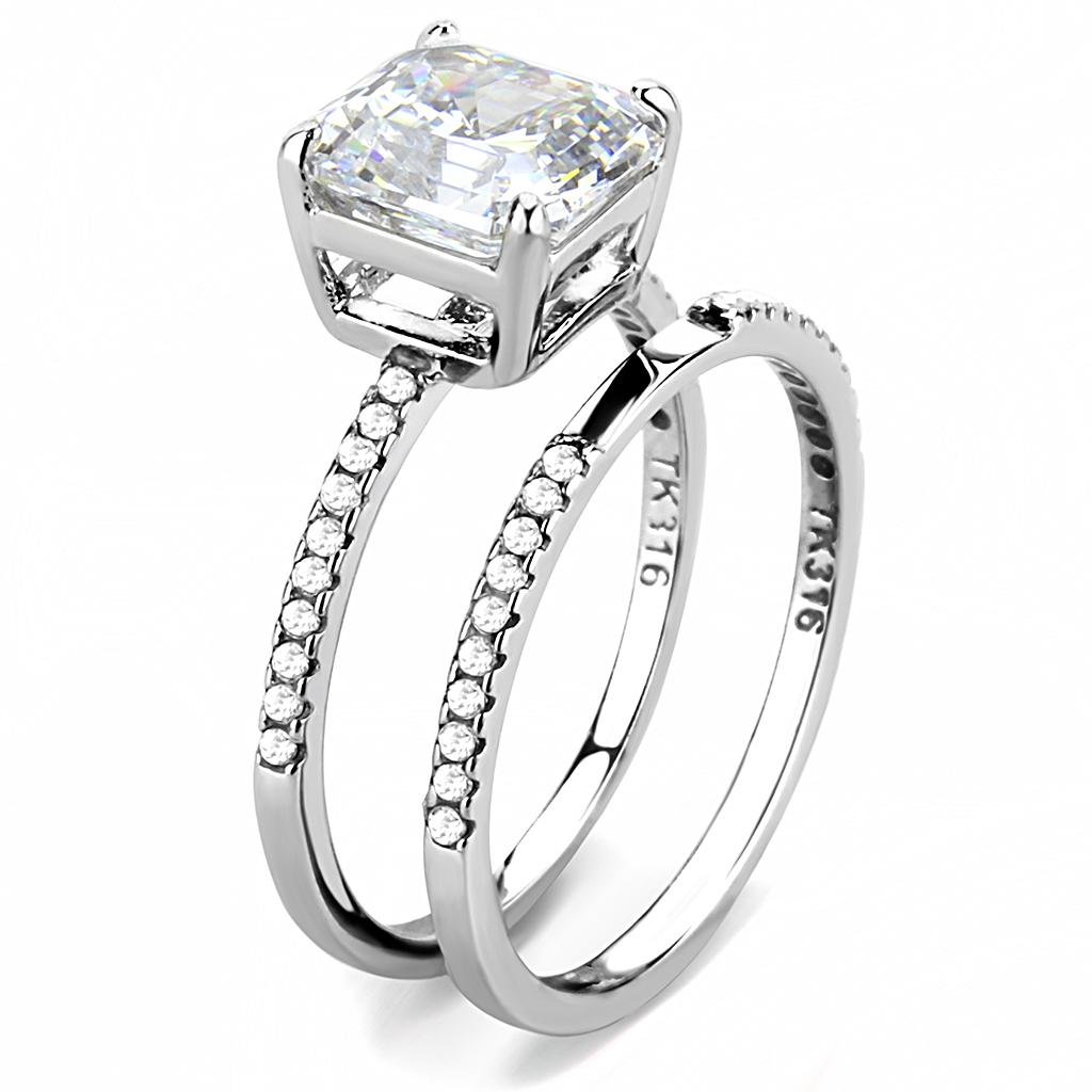 DA065 - High polished (no plating) Stainless Steel Ring with Cubic  in Clear-3