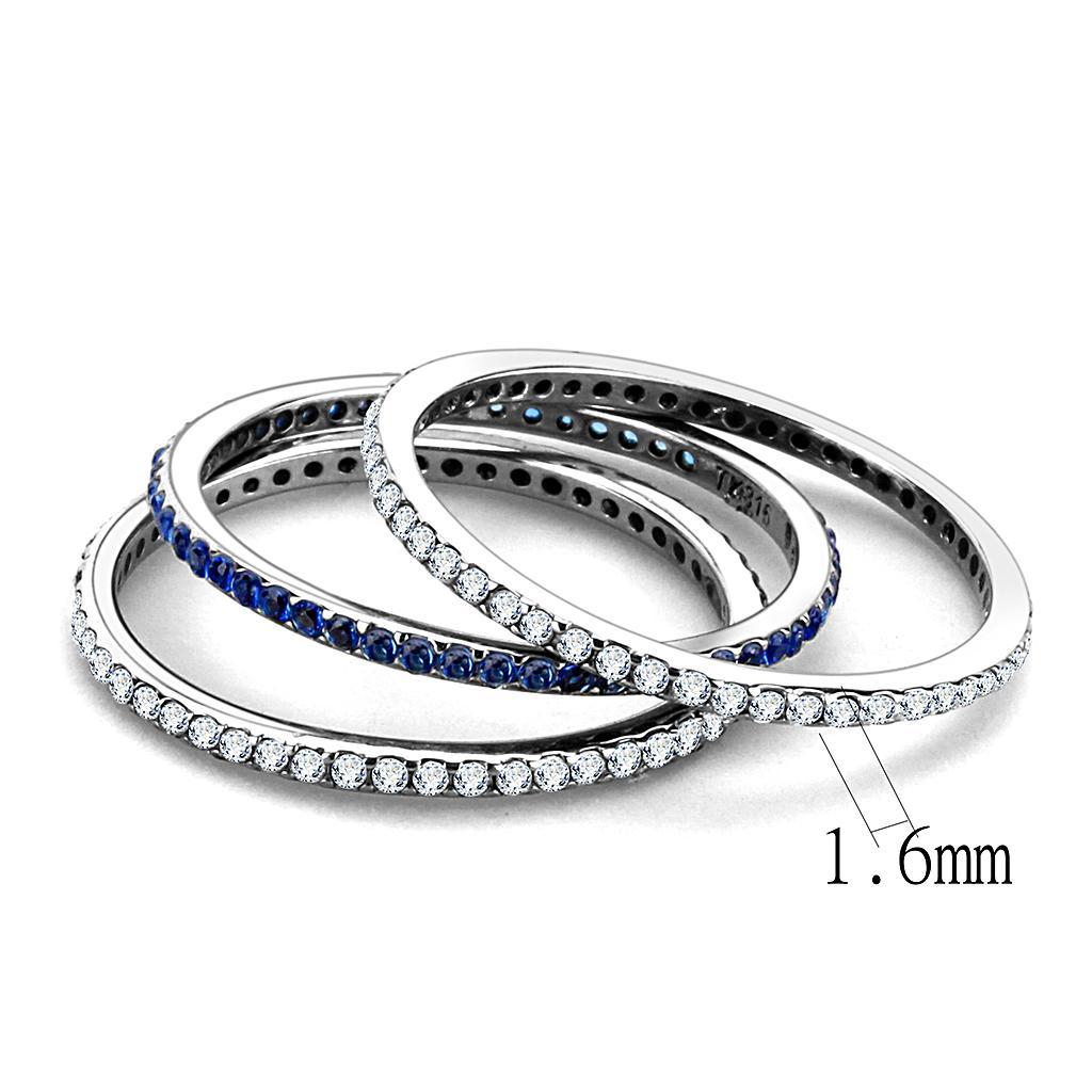 DA066 - High polished (no plating) Stainless Steel Ring with AAA Grade CZ  in London Blue-1
