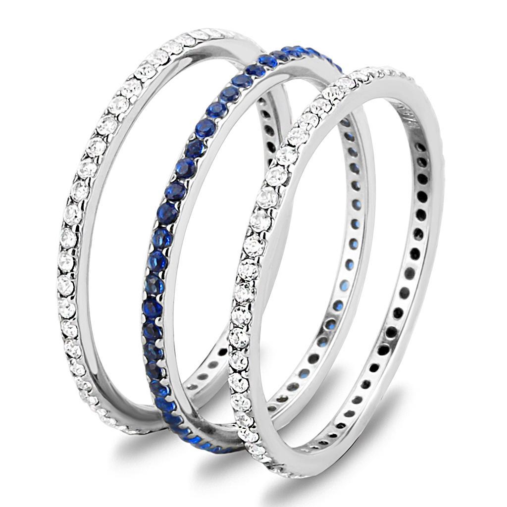 DA066 - High polished (no plating) Stainless Steel Ring with AAA Grade CZ  in London Blue-3