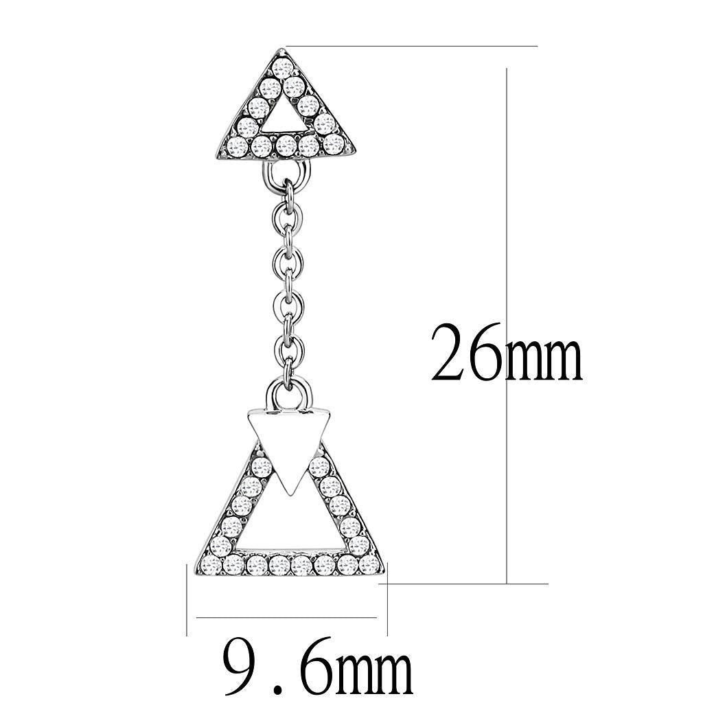 DA068 - High polished (no plating) Stainless Steel Earrings with AAA Grade CZ  in Clear-1