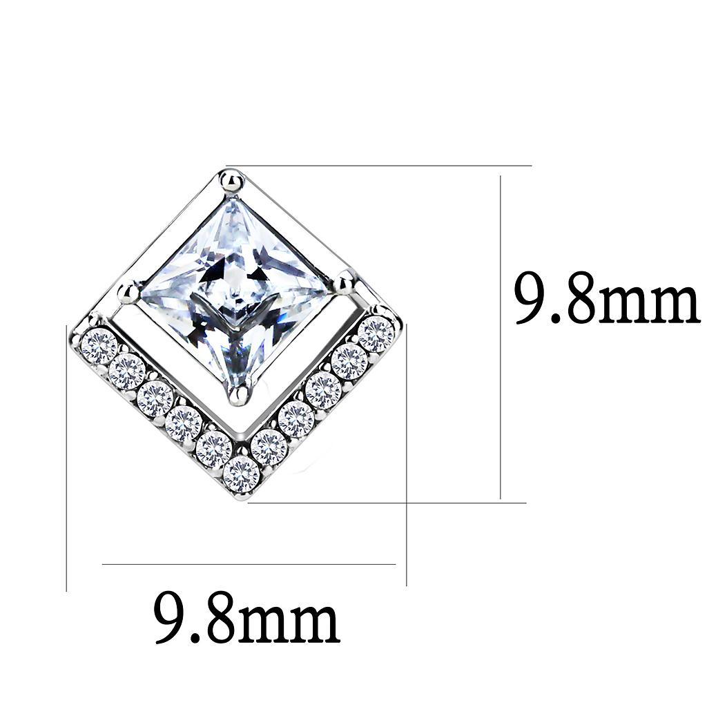 DA071 - High polished (no plating) Stainless Steel Earrings with AAA Grade CZ  in Clear-1
