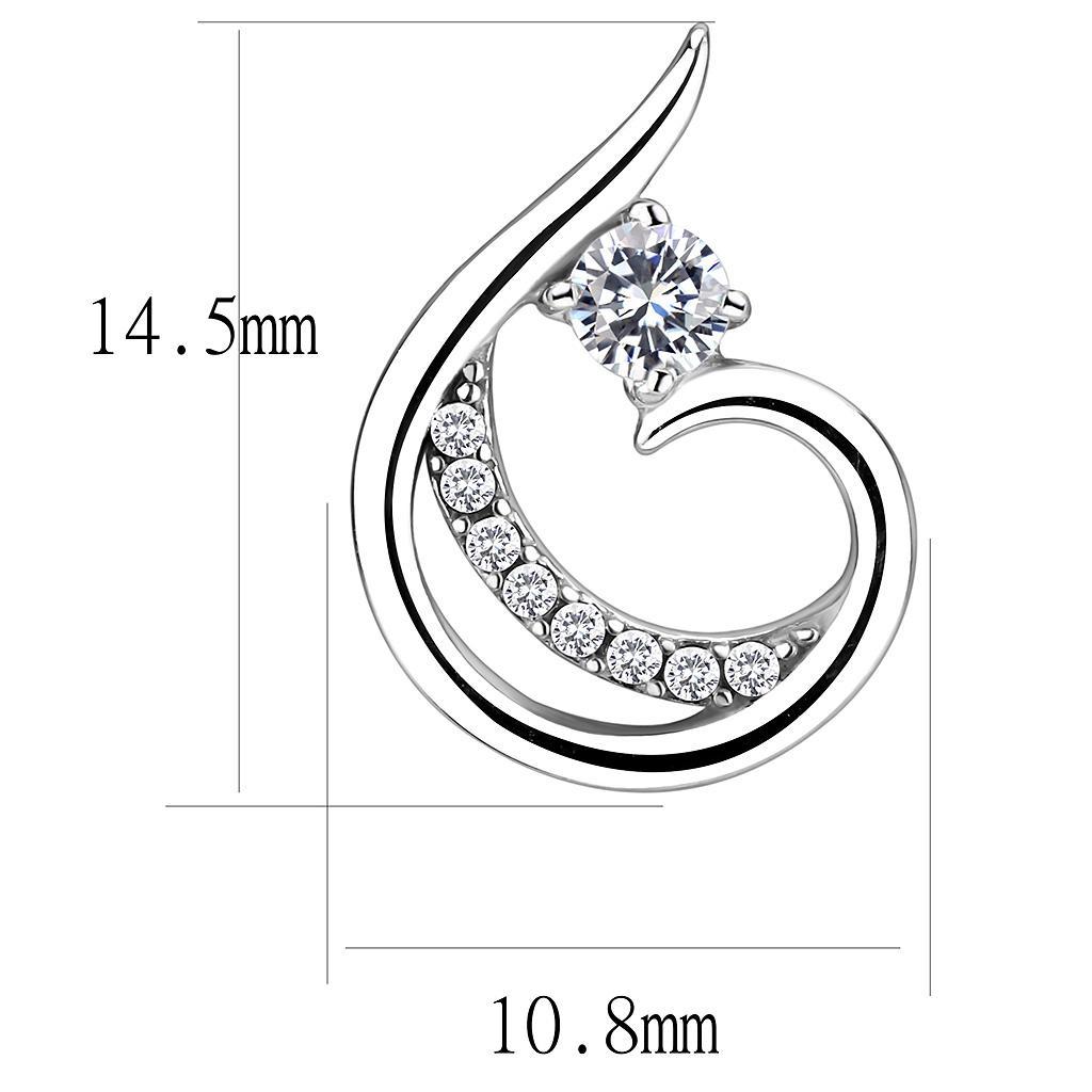 DA077 - High polished (no plating) Stainless Steel Earrings with AAA Grade CZ  in Clear-1