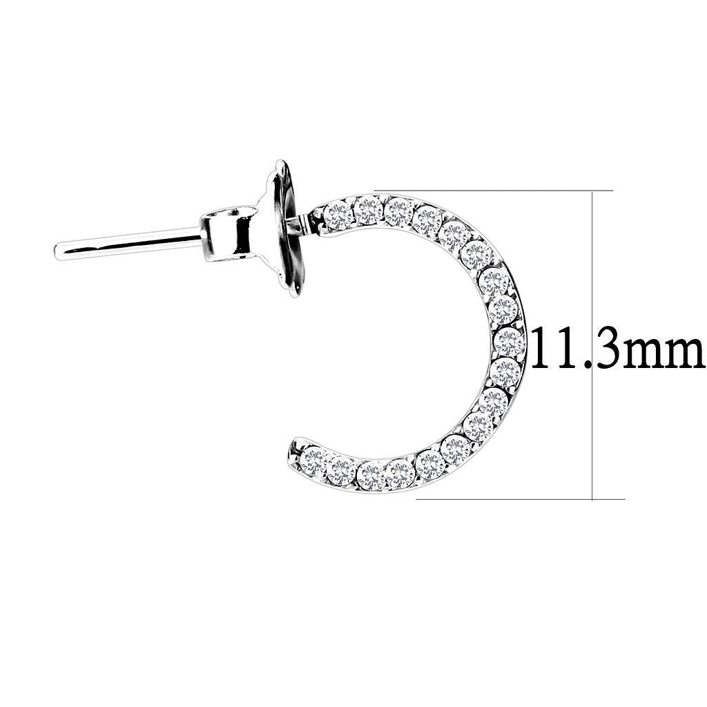 DA079 - High polished (no plating) Stainless Steel Earrings with AAA Grade CZ  in Clear-1