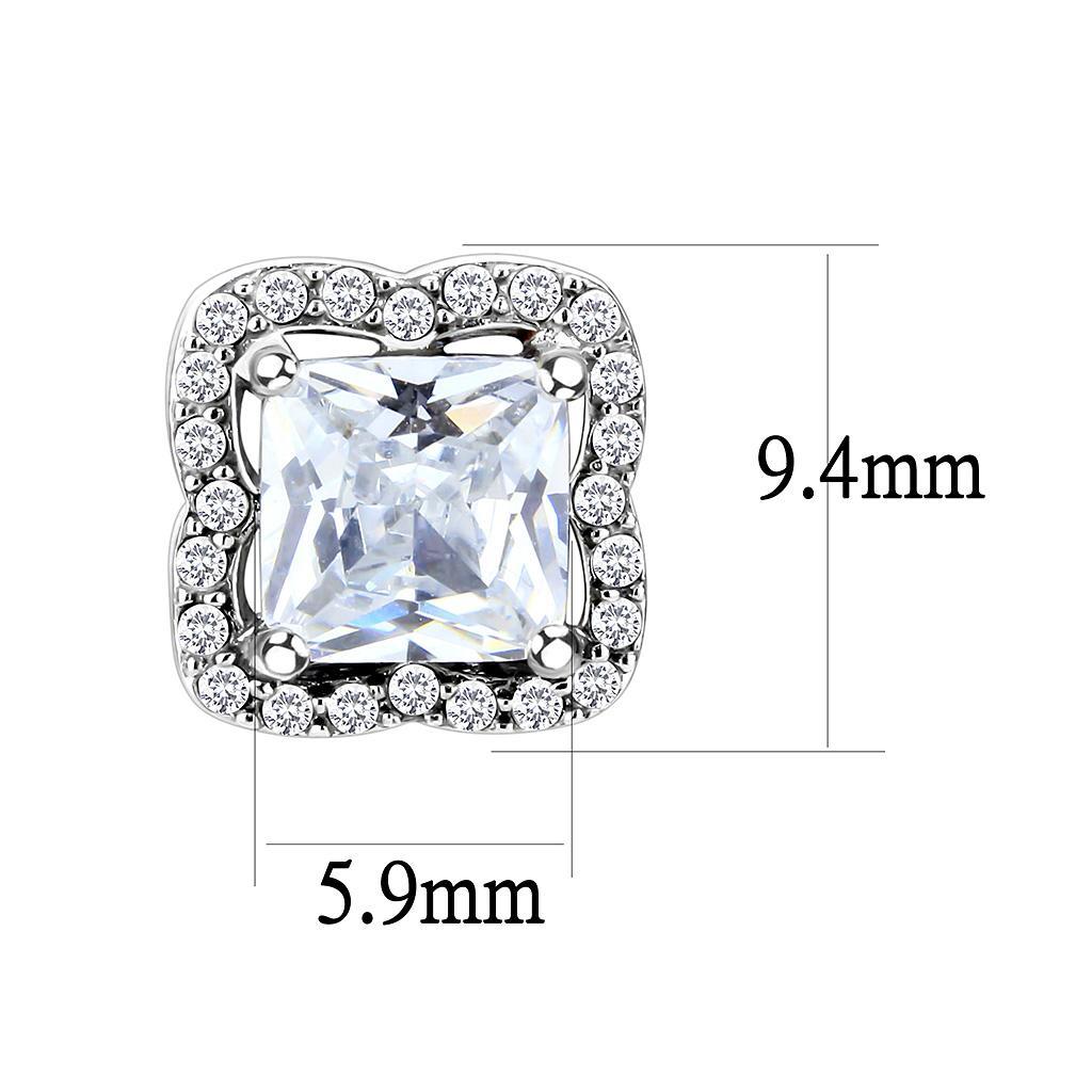DA081 - High polished (no plating) Stainless Steel Earrings with AAA Grade CZ  in Clear-1