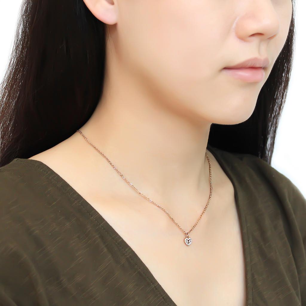 DA086 - IP Rose Gold(Ion Plating) Stainless Steel Chain Pendant with AAA Grade CZ  in Clear-2