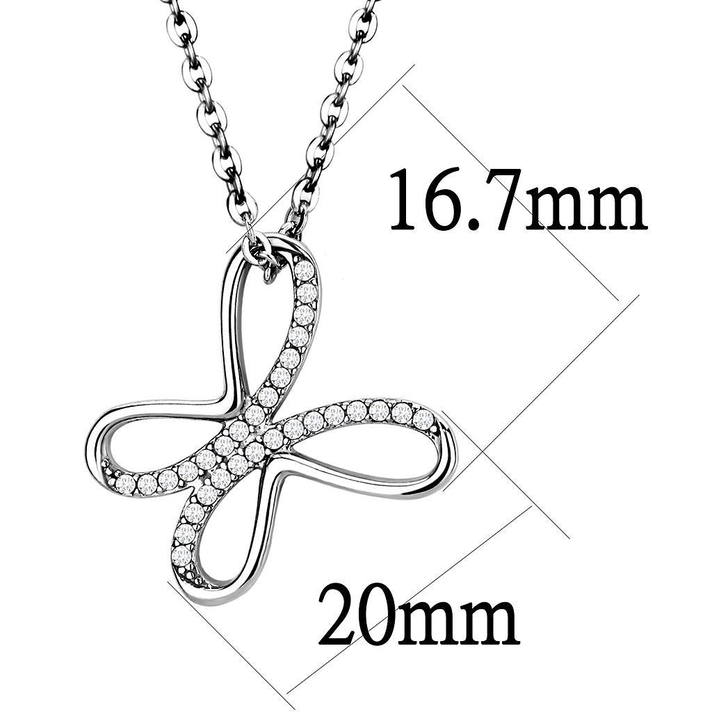 DA093 - High polished (no plating) Stainless Steel Chain Pendant with AAA Grade CZ  in Clear-1