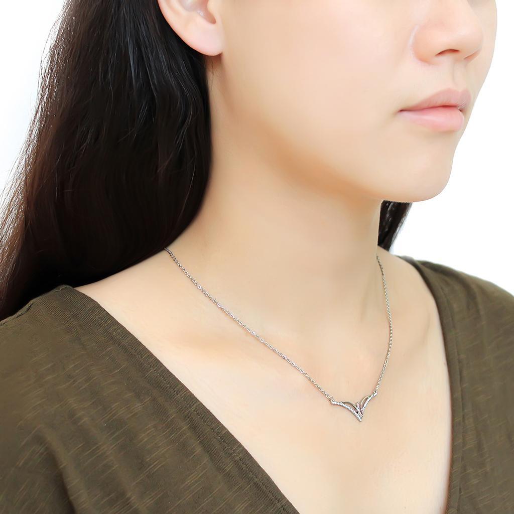 DA094 - High polished (no plating) Stainless Steel Chain Pendant with AAA Grade CZ  in Light Rose-2