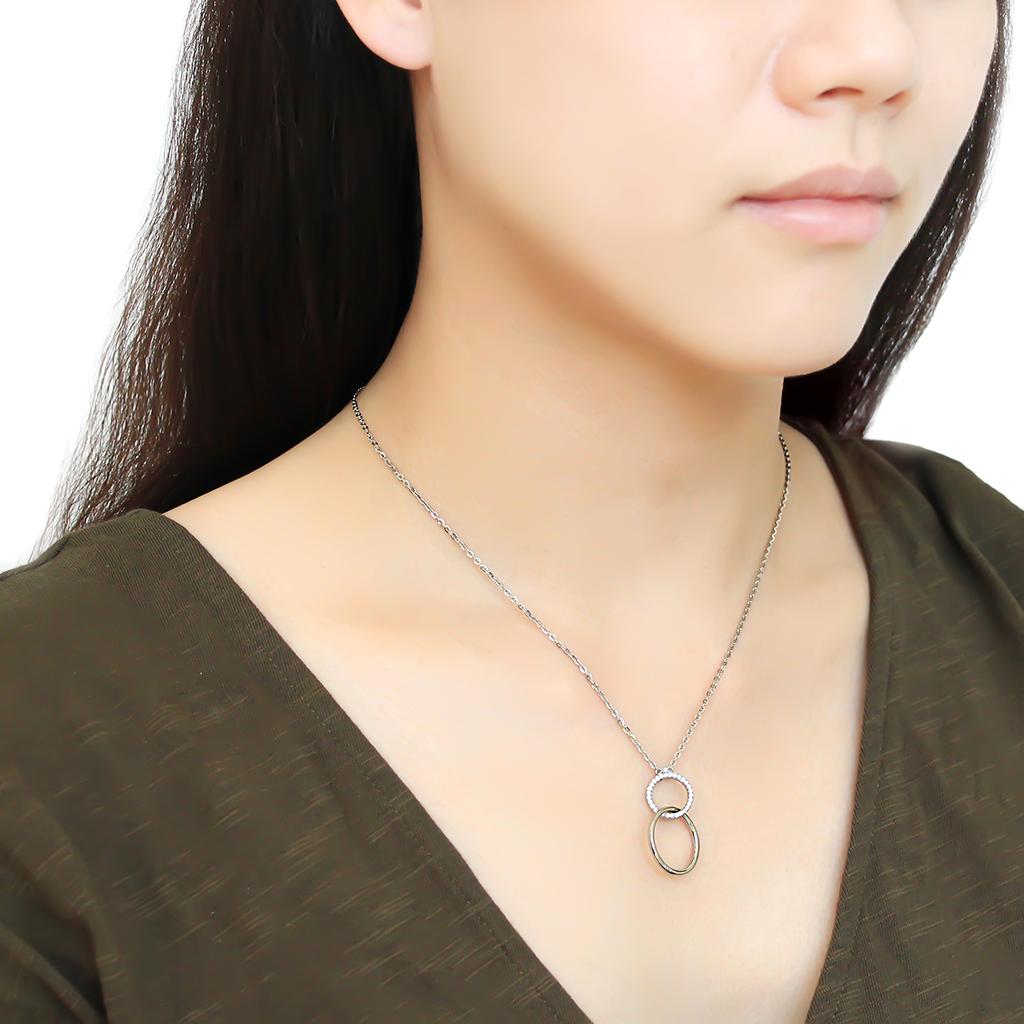 DA097 - High polished (no plating) Stainless Steel Chain Pendant with AAA Grade CZ  in Clear-2