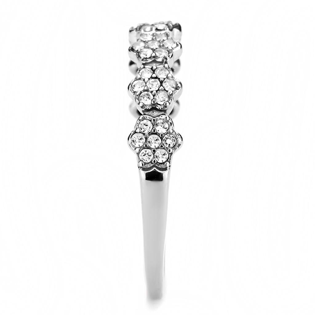 DA102 - High polished (no plating) Stainless Steel Ring with AAA Grade CZ  in Clear-3