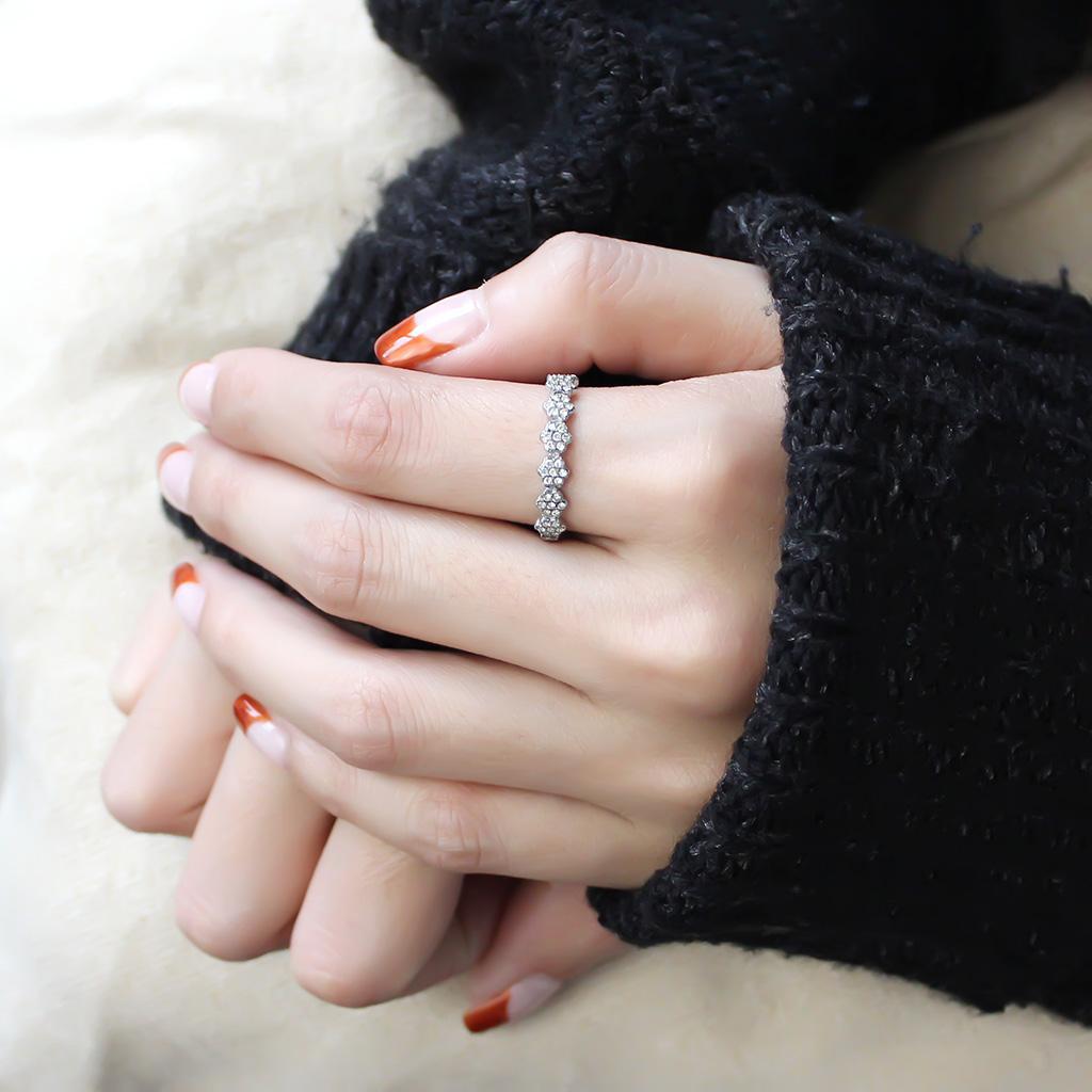 DA102 - High polished (no plating) Stainless Steel Ring with AAA Grade CZ  in Clear-4