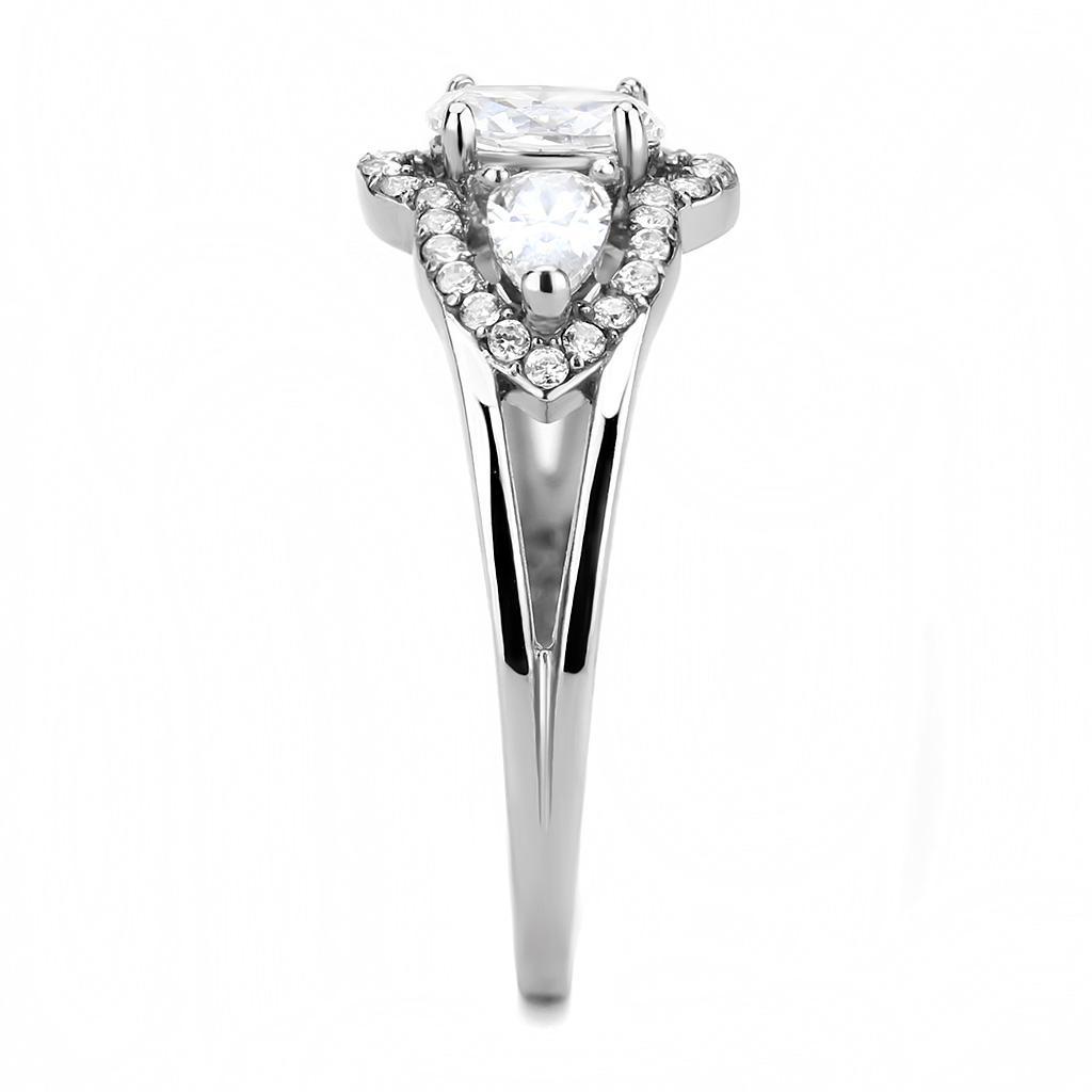 DA103 - High polished (no plating) Stainless Steel Ring with AAA Grade CZ  in Clear-3