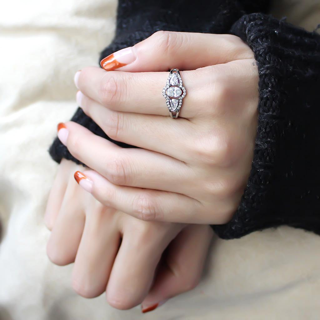 DA103 - High polished (no plating) Stainless Steel Ring with AAA Grade CZ  in Clear-4