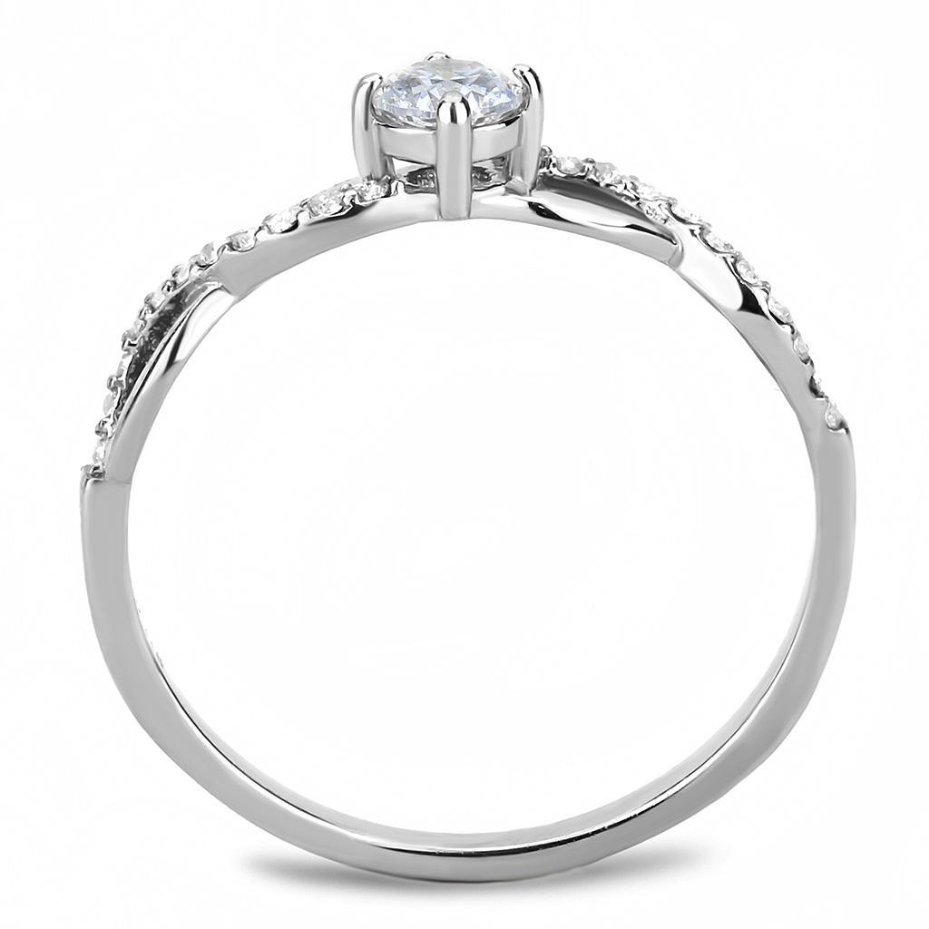DA104 - High polished (no plating) Stainless Steel Ring with AAA Grade CZ  in Clear-2