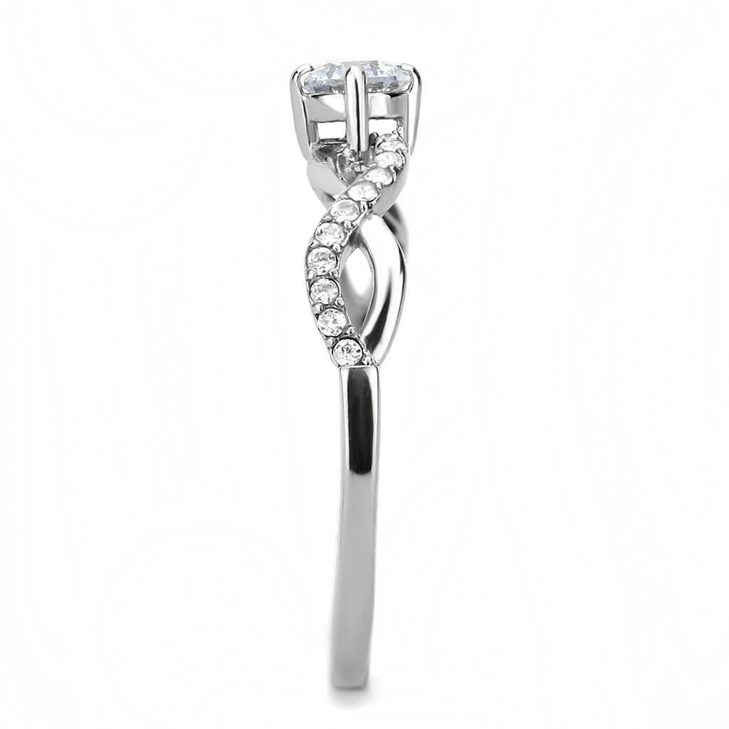 DA104 - High polished (no plating) Stainless Steel Ring with AAA Grade CZ  in Clear-3