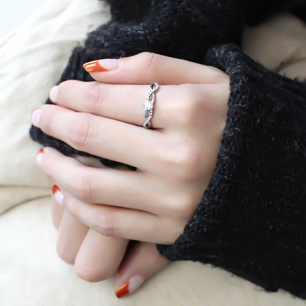 DA104 - High polished (no plating) Stainless Steel Ring with AAA Grade CZ  in Clear-4