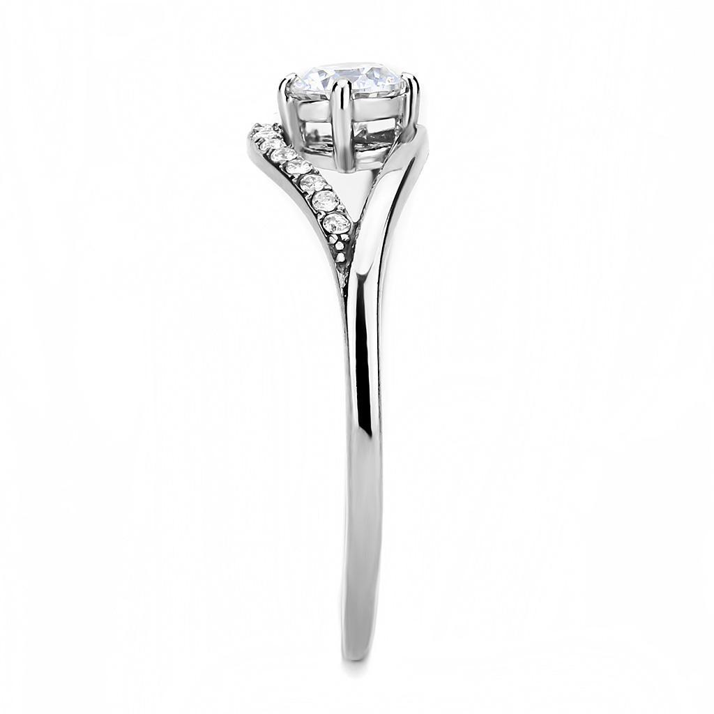 DA105 - High polished (no plating) Stainless Steel Ring with AAA Grade CZ  in Clear-3