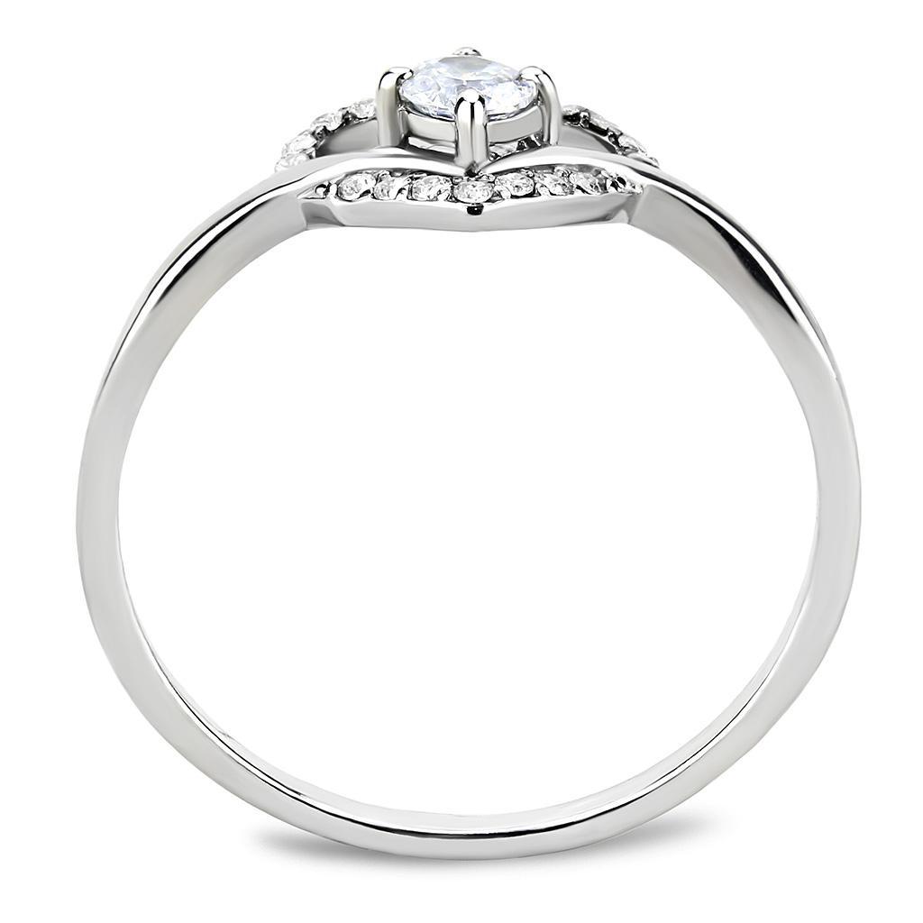 DA106 - High polished (no plating) Stainless Steel Ring with AAA Grade CZ  in Clear-2