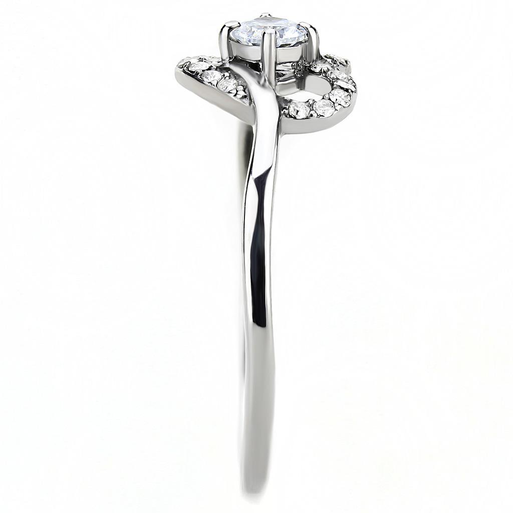 DA106 - High polished (no plating) Stainless Steel Ring with AAA Grade CZ  in Clear-3