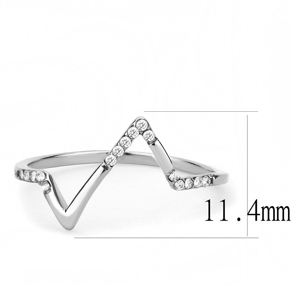 DA107 - High polished (no plating) Stainless Steel Ring with AAA Grade CZ  in Clear-1