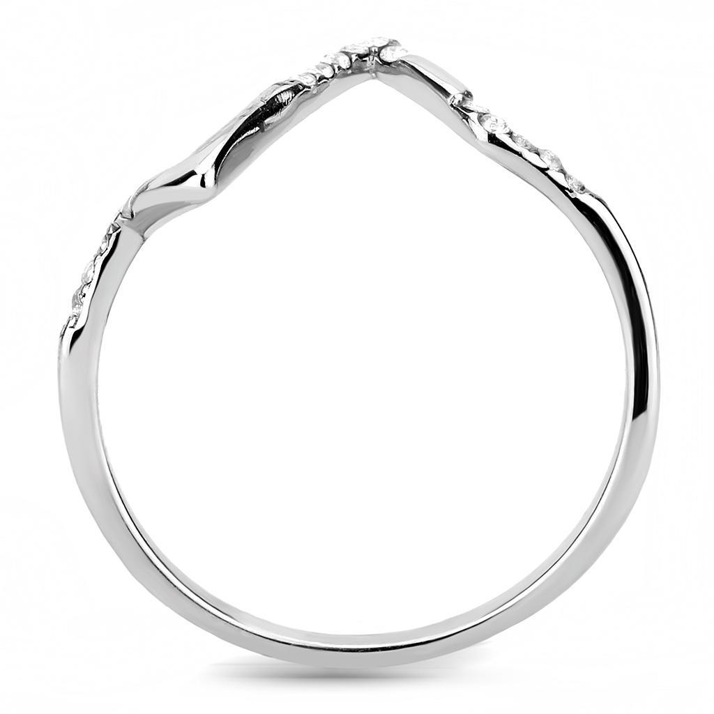 DA107 - High polished (no plating) Stainless Steel Ring with AAA Grade CZ  in Clear-2