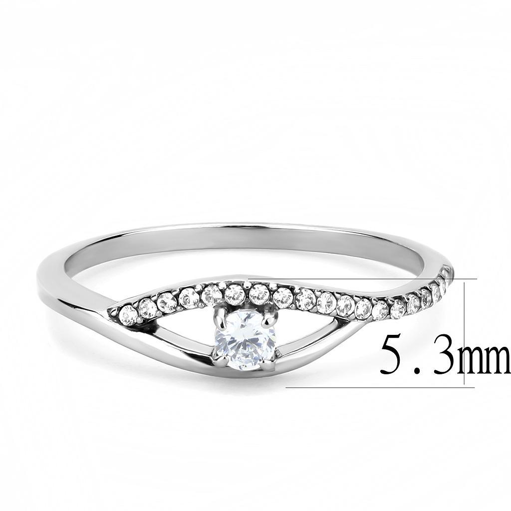 DA108 - High polished (no plating) Stainless Steel Ring with AAA Grade CZ  in Clear-1