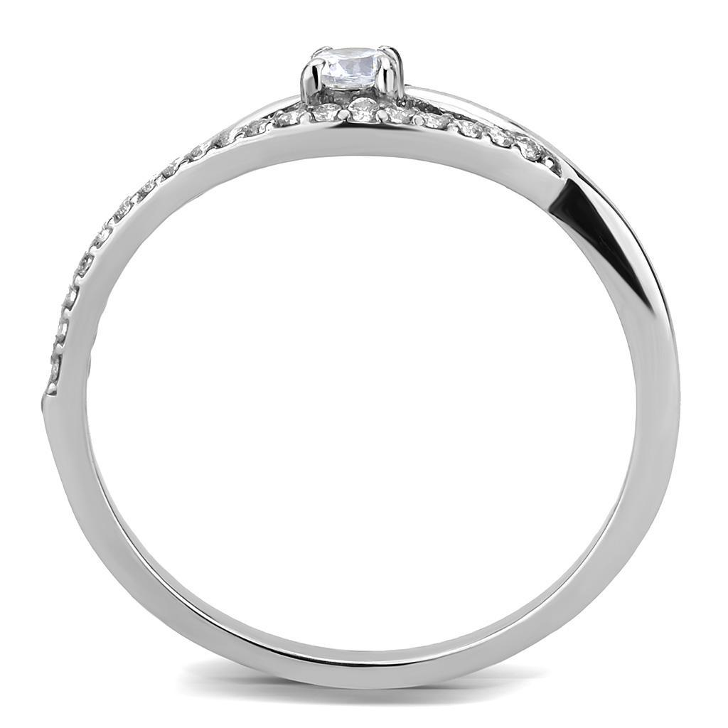 DA108 - High polished (no plating) Stainless Steel Ring with AAA Grade CZ  in Clear-2