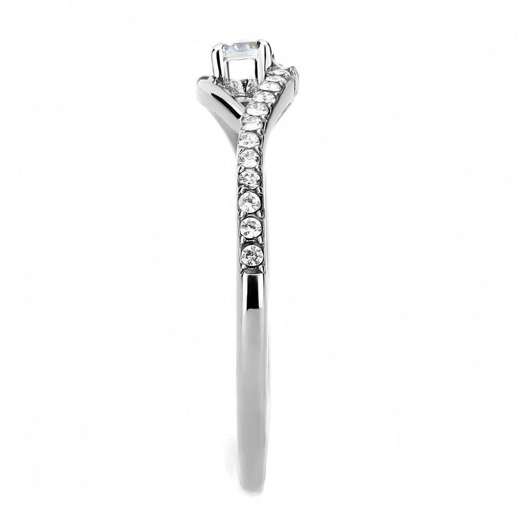 DA108 - High polished (no plating) Stainless Steel Ring with AAA Grade CZ  in Clear-3