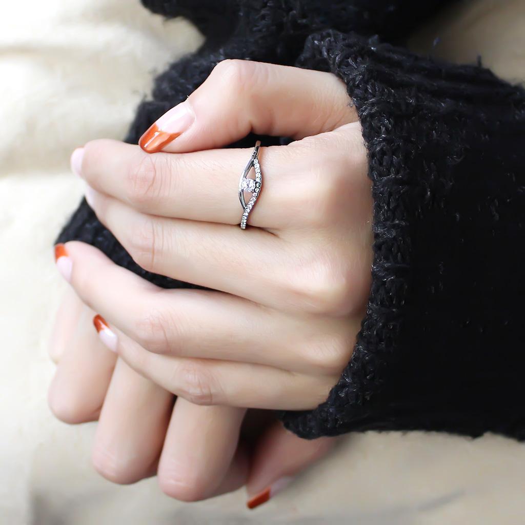 DA108 - High polished (no plating) Stainless Steel Ring with AAA Grade CZ  in Clear-4