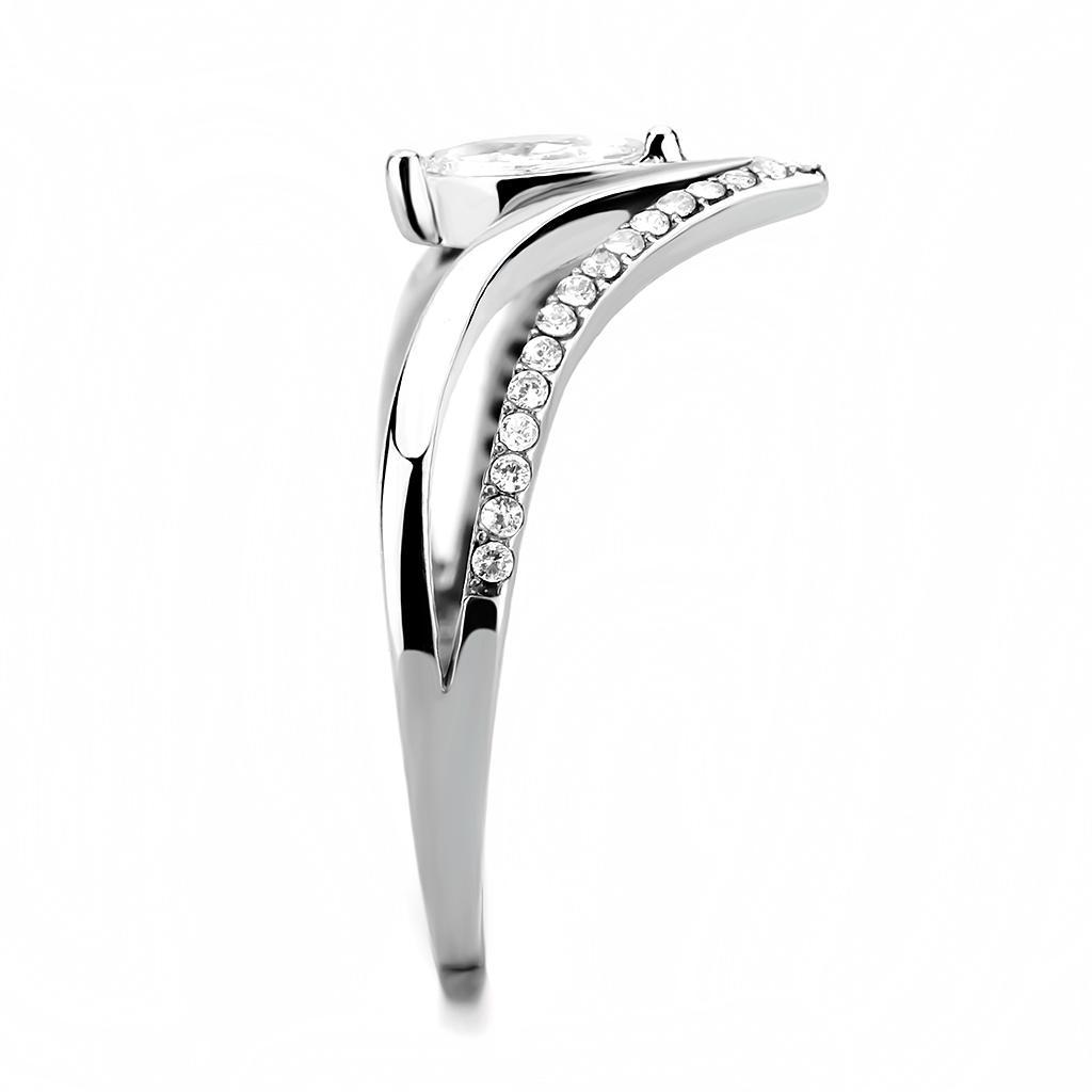 DA109 - High polished (no plating) Stainless Steel Ring with AAA Grade CZ  in Clear-3